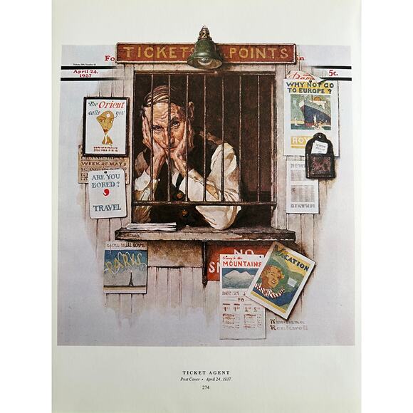 The Cold, Sick, Ticket Agent, Board Norman Rockwell, Print, Book Page, Art, 2502 - Picture 2 of 2